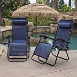 Belleze Lounge Patio Zero Gravity Chairs (Set of 2) Utility Tray Cup Holder Adjustable Headrest Recliner Yard, Navy Blue For Sale Belleze Lounge Patio Zero Gravity Chairs (Set of 2) Utility Tray Cup Holder Adjustable Headrest Recliner Yard, Navy Blue For Sale