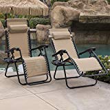Belleze Zero Gravity Chairs Tan Lounge Patio Chairs Outdoor Yard Beach + Cup Holder (Set of 2) Review