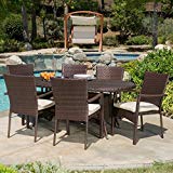 Great Deal Furniture Lancaster Outdoor 7-Piece Wicker Dining Set with Cushions For Sale