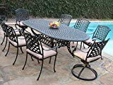 Cast Aluminum Outdoor Patio Furniture 9 Piece Expandable Dining Set DS-09KLSS260180T 2 Swivel Rockers 6 Armchairs Cast Aluminum Outdoor Patio Furniture 9 Piece Expandable Dining Set DS-09KLSS260180T 2 Swivel Rockers 6 Armchairs