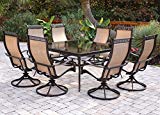 Hanover Monaco 9 Piece Dining Set with Eight Swivel Rockers and a Large 60″ Square Dining Table