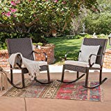 Cheap Great Deal Furniture Muriel Outdoor Wicker Rocking Chair with Cushion (Set of 2), Dark Brown and Cream