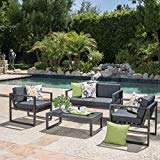 GDF Studio Nealie Patio Furniture ~ 4 Piece Outdoor Aluminum Chat Set (Dark Grey) For Sale GDF Studio Nealie Patio Furniture ~ 4 Piece Outdoor Aluminum Chat Set (Dark Grey) For Sale