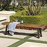 Cana Outdoor Teak Finished Acacia Wood Bench with Rustic Metal Accents Cana Outdoor Teak Finished Acacia Wood Bench with Rustic Metal Accents