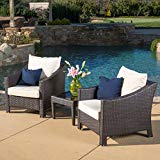 Great Deal Furniture Jones Outdoor 3-Piece Brown Wicker Bistro Set with Cushions For Sale