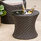 Belen Outdoor Brown Wicker Accent Table with Ice Bucket For Sale Belen Outdoor Brown Wicker Accent Table with Ice Bucket For Sale