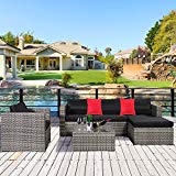Cheap Cloud Mountain 6 Piece Rattan Wicker Furniture Set Outdoor Patio Garden Sectional Sofa Set Cushions Salsa Pillows, Mix Gray