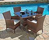 SUNCROWN Outdoor Furniture All-Weather Square Wicker Dining Table and Chairs (5-Piece Set) Washable Cushions | Patio, Backyard, Porch, Garden, Poolside | Tempered Glass Tabletop | Modern Design SUNCROWN Outdoor Furniture All-Weather Square Wicker Dining Table and Chairs (5-Piece Set) Washable Cushions | Patio, Backyard, Porch, Garden, Poolside | Tempered Glass Tabletop | Modern Design