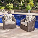 Cheap Dillard Outdoor Aluminum Framed Mix Brown Wicker Swivel Club Chair with Water Resistant Cushions (Set of 2, Mix Khaki)