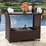 Best Choice Products Outdoor Patio Wicker Serving Bar Cart W/Ice Bucket, Wine Rack- Brown