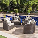 Dillard Outdoor Aluminum Framed Mix Brown Wicker Swivel Club Chair with Water Resistant Cushions (Set o f4, Mix Khaki) For Sale