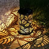 TAKE ME Solar Lantern Lights Outdoor,Garden Hanging Lights Metal Leaf Pattern Lights Lamp for Patio,Outside or Table (Leaf.)