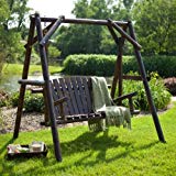 Wooden Porch Swing – Rustic Torched Log Curved Back Porch Swing and A-frame Set, Wooden Swing Bench For Sale Wooden Porch Swing – Rustic Torched Log Curved Back Porch Swing and A-frame Set, Wooden Swing Bench For Sale