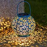 Solar Lantern Hanging Garden Outdoor Lights Metal Waterproof LED Table Lamp Decorative (Blue) Review