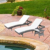 Do4U Adjustable Patio Outdoor Furniture Rattan Wicker Chaise Lounge Chair Sofa Couch Bed with Cushion and Table -2 Pcs Chaise Lounge and a Table (8667-DRGY-T+C+T) For Sale