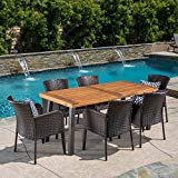 Cheap Great Deal Furniture | Delgado 7-Piece Outdoor Dining Set | Wood Table w/Wicker Chairs | in Multibrown Cheap Great Deal Furniture | Delgado 7-Piece Outdoor Dining Set | Wood Table w/Wicker Chairs | in Multibrown