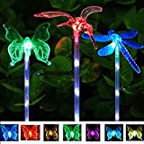 3 Pack Solar Garden Stake Lights, Upgraded Multi-color Changing LED Solar Stake Lights with Clear Butterfly Dragonfly Hummingbird Stake for Outdoor Garden Pathway Lawn Yard For Sale