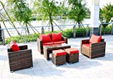 Cheap 6 Piece Outdoor PE Rattan Wicker Patio Furniture Sectional Sofa Set (Red)
