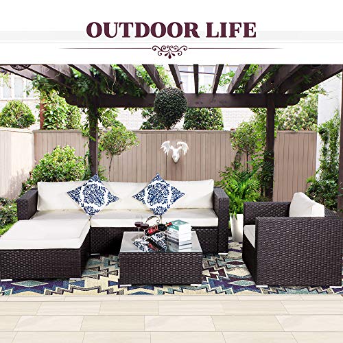 Cheap Cloud Mountain Outdoor Patio Furniture Set 6 Piece Wicker Resin Sectional Sofa Chocolate Ergonomic Comfortable Modern Easy Assembly Patio Lawn Garden Backyard Pool Connection Clips
