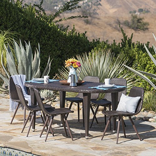 Great Deal Furniture Linna | 7 Piece Outdoor Wicker Oval Dining Set | in Multibrown