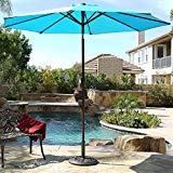 Belleze 9ft Outdoor Patio Umbrella Sun Shade Hand Crank Tilt UV Resistant Large Backyard Yard Beach, Turquoise For Sale