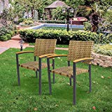 KARMAS PRODUCT 2 Pack Outdoor Patio All Weather PE Wicker Dining Chairs with Aluminum Alloy Frame,Stackable Rattan Bistro Cafe Balcony Backyard Armchair Set (Brown)