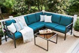 Leisure Made Blakely 5 Piece Black Outdoor Sectional, Peacock Fabric