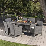Darmel | 7 Piece Outdoor Wicker Rectangular Dining Set with Cushions | in Grey/Dark Grey For Sale