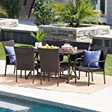 Nina Outdoor 7 Piece Multi-Brown Wicker Dining Set with Foldable Table and Stacking Chairs Review