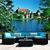 Yardeen 7-Piece Outdoor Patio Furniture Rattan Wicker Sectional Sofa Set Backyard Furniture Kit Indoor and Outdoor with Tea Table Color Blue Review