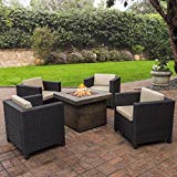 Livingston Outdoor 4 Pc Club Chair Set w/Water Resistant Cushions & Stone Firepit (Brown) Review