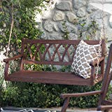 Classically Curved 4 ft. Porch Swing Crafted From Eucalyptus Wood In Dark Brown Weather Resistant Finish