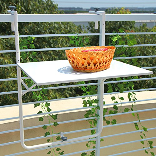 Cheap Orange Casual Patio Balcony Railing Hanging Table Adjustable Outdoor Folding Serving Deck (White)
