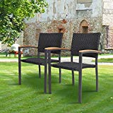 KARMAS PRODUCT 2 Pack Outdoor Patio All Weather PE Wicker Dining Chairs with Aluminum Alloy Frame,Stackable Rattan Bistro Cafe Balcony Backyard Armchair Set (Black) For Sale