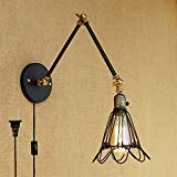 Cheap Kiven Vintage Style Double Section Wall Sconces Loft Vintage Indoor Metal Wall Lights with On/Off Switch Cord Bulb Included (Iron Cage)