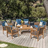 Christopher Knight Home 302285 Carolina Outdoor 8 Piece Patina Acacia Wood Sofa Set, Brown Dark Teal For Sale Christopher Knight Home 302285 Carolina Outdoor 8 Piece Patina Acacia Wood Sofa Set, Brown Dark Teal For Sale