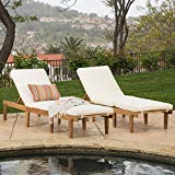 Christopher Knight Home 296589 Deal Furniture Outdoor Teak Brown Wood Chaise Lounge with Cushio Review