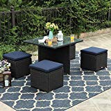 PHI VILLA 5 Piece Patio Sectional Conversation Sets Rattan Outdoor Furniture Dining Set, Support 300 lbs For Sale
