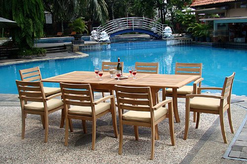 New 9 Pc Luxurious Grade-A Teak Dining Set – 94″ Rectangle Table And 8 Travota Stacking Arm Chairs #WHDSTV8 Review