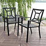 PHI VILLA Patio Metal Arm Chairs Indoor Outdoor Dining Chairs Set with Square Back - 2 Pack, e-coating Black PHI VILLA Patio Metal Arm Chairs Indoor Outdoor Dining Chairs Set with Square Back - 2 Pack, e-coating Black