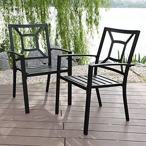 PHI VILLA Patio Metal Arm Chairs Indoor Outdoor Dining Chairs Set with Square Back - 2 Pack, e-coating Black