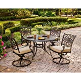 Hanover TRADITIONS5PCSW Traditions 5-Piece Deep-Cushioned Swivel-Rocker Dining Set Outdoor Furniture, Bronze Frame, Tan For Sale
