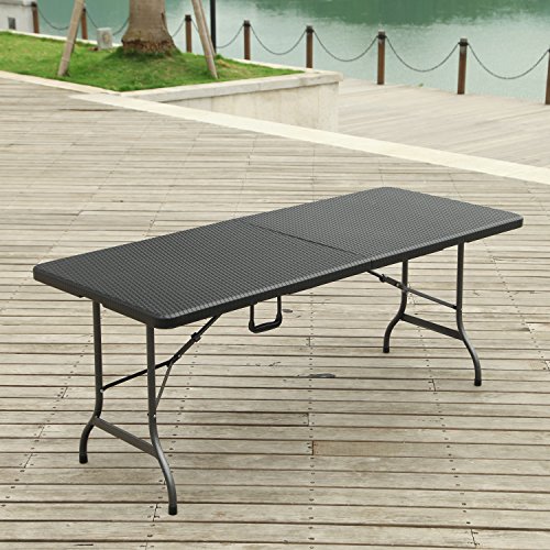 Cheap Homebeez Folding Bistro Outdoor Patio Rattan Table Brown (Brown rectangle)