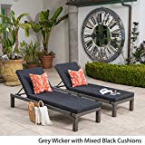 Christopher Knight Home 299932 Venice Outdoor Mixed Black Wicker Chaise Lounge with Dark Grey Water Resistan, Set of 2