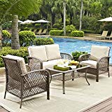 Tribeca 4 Piece Deep Seating Group Outdoor Patio Conversation Set – UV Protection Wicker Rattan Steel Frame Furniture – High Grade Waterproof Fade Resistant Cushions – Glass Coffee Table – Loveseat Chair Clearance – Brown – FREE REPLACEMENT GUARANTEE! Review Tribeca 4 Piece Deep Seating Group Outdoor Patio Conversation Set – UV Protection Wicker Rattan Steel Frame Furniture – High Grade Waterproof Fade Resistant Cushions – Glass Coffee Table – Loveseat Chair Clearance – Brown – FREE REPLACEMENT GUARANTEE! Review
