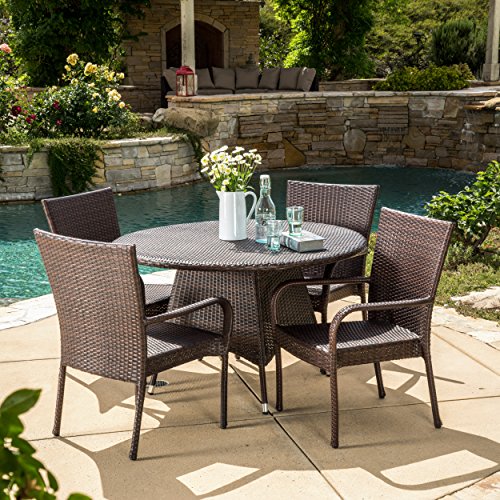 Cheap Great Deal Furniture 295812 Kory Outdoor 5pc Multibrown Wicker Dining Set