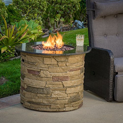 Christopher Knight Home 296658 Rogers Outdoor Round 40,000 BTU Liquid Propane (Gas) Fire Table Pit with Lav, Natural Stone Review