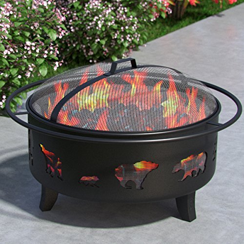 Wild Bear 35” Portable Outdoor Fireplace Fire Pit Ring For Backyard Patio Fire, RV, Patio Heater, Stove, Camping, Bonfire, Picnic, Firebowl No Propane, Includes Safety Mesh Cover, Poker Stick Review