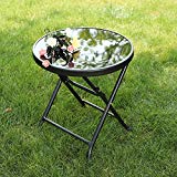 Captiva Designs 18″ Patio Small Side Table-Little Folding Glass Table, Black For Sale Captiva Designs 18″ Patio Small Side Table-Little Folding Glass Table, Black For Sale
