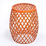 HOMEBEEZ Home Garden Accents Wire Round Iron Metal Stripes Stool Side End Table Plant Stand, Hatched Diamond Pattern (Orange)